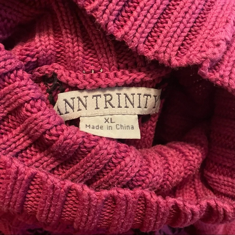 Ann Trinity | Purple & Navy Blue Turtleneck Sweater Cable Knit Diamond Size XL - Picture 10 of 11